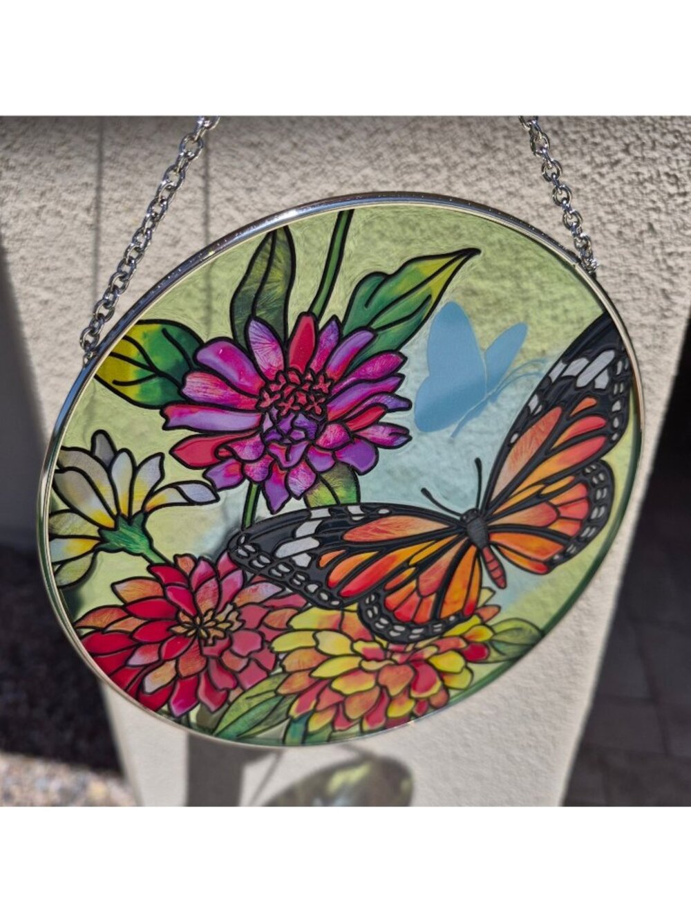 Handcrafted Stained Glass Butterfly & Floral Suncatcher Chain By Bridgeton Hall
